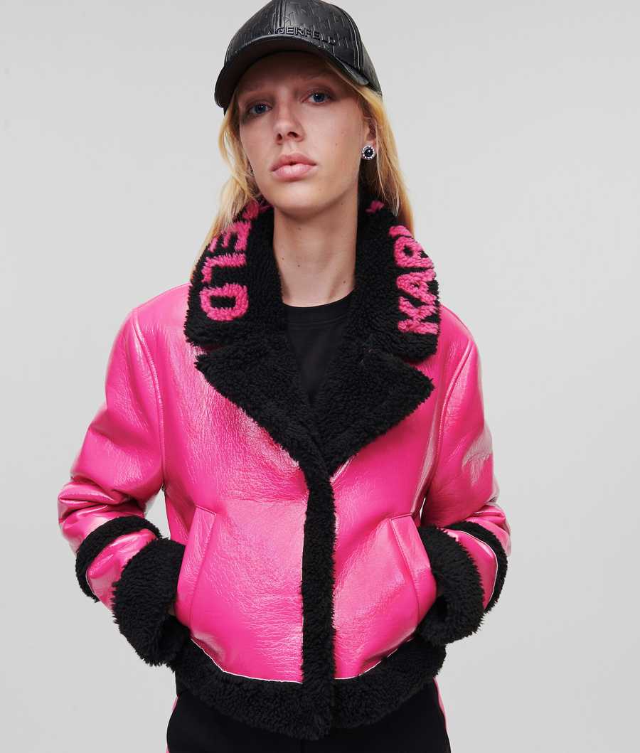 Fuchsia / Black Karl Lagerfeld Faux-shearling Transformer Women's Coats | USA63DWVZ