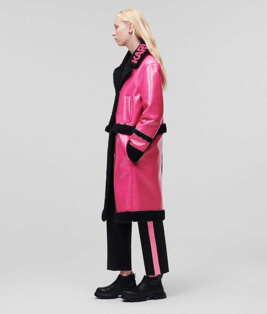 Fuchsia / Black Karl Lagerfeld Faux-shearling Transformer Women's Coats | USA63DWVZ