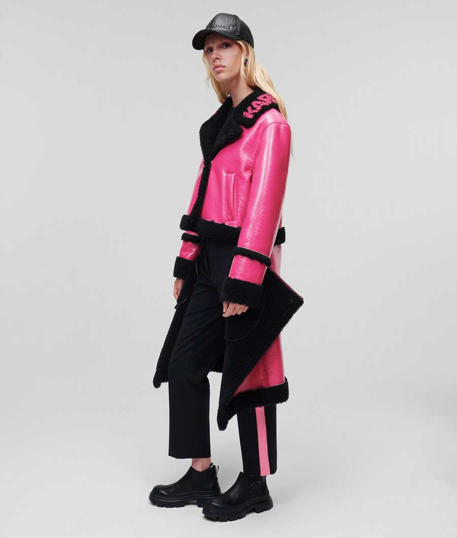 Fuchsia / Black Karl Lagerfeld Faux-shearling Transformer Women's Coats | USA63DWVZ