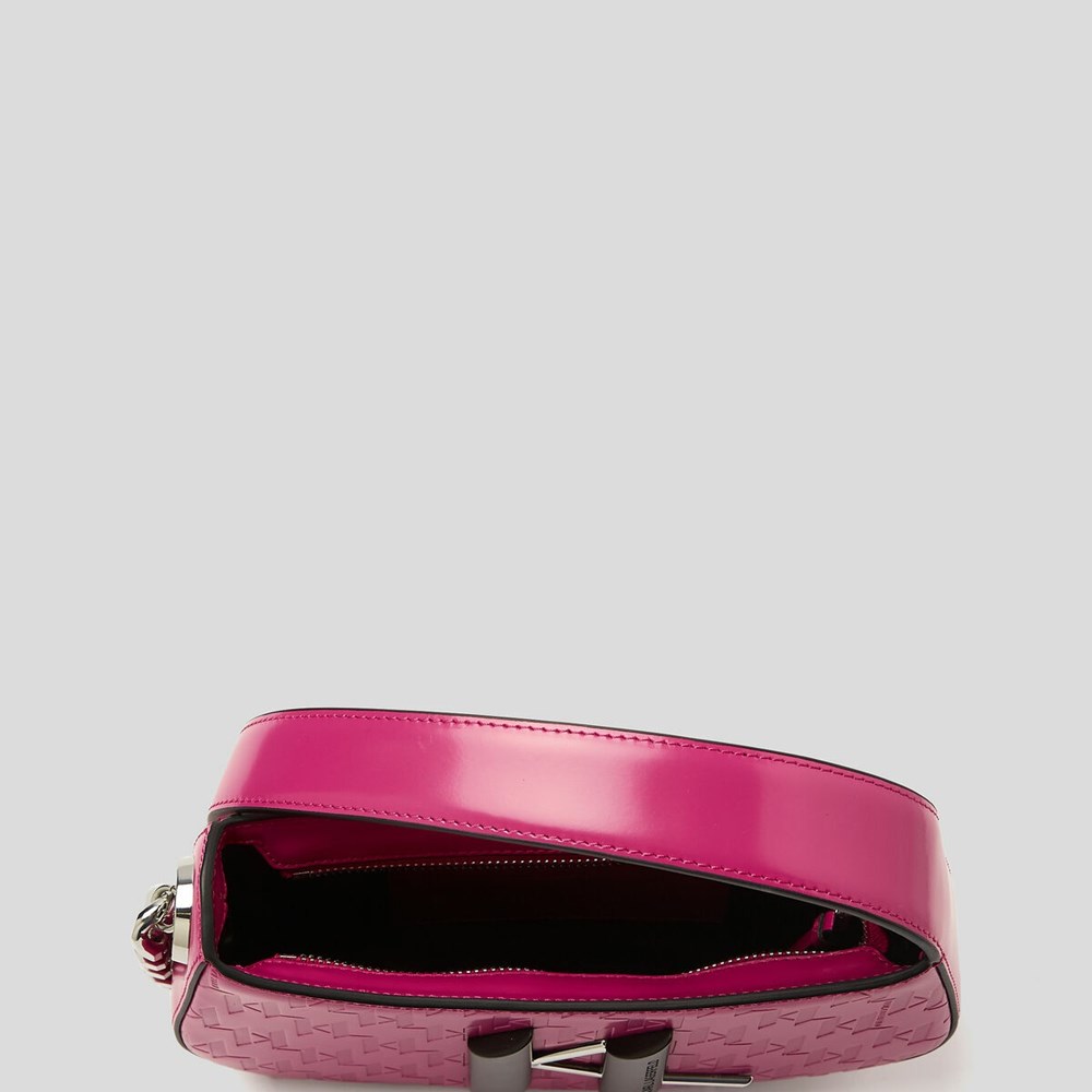 Fuchsia Karl Lagerfeld K/Saddle Monogram-embossed Women's Shoulder Bags | USA45FMUY