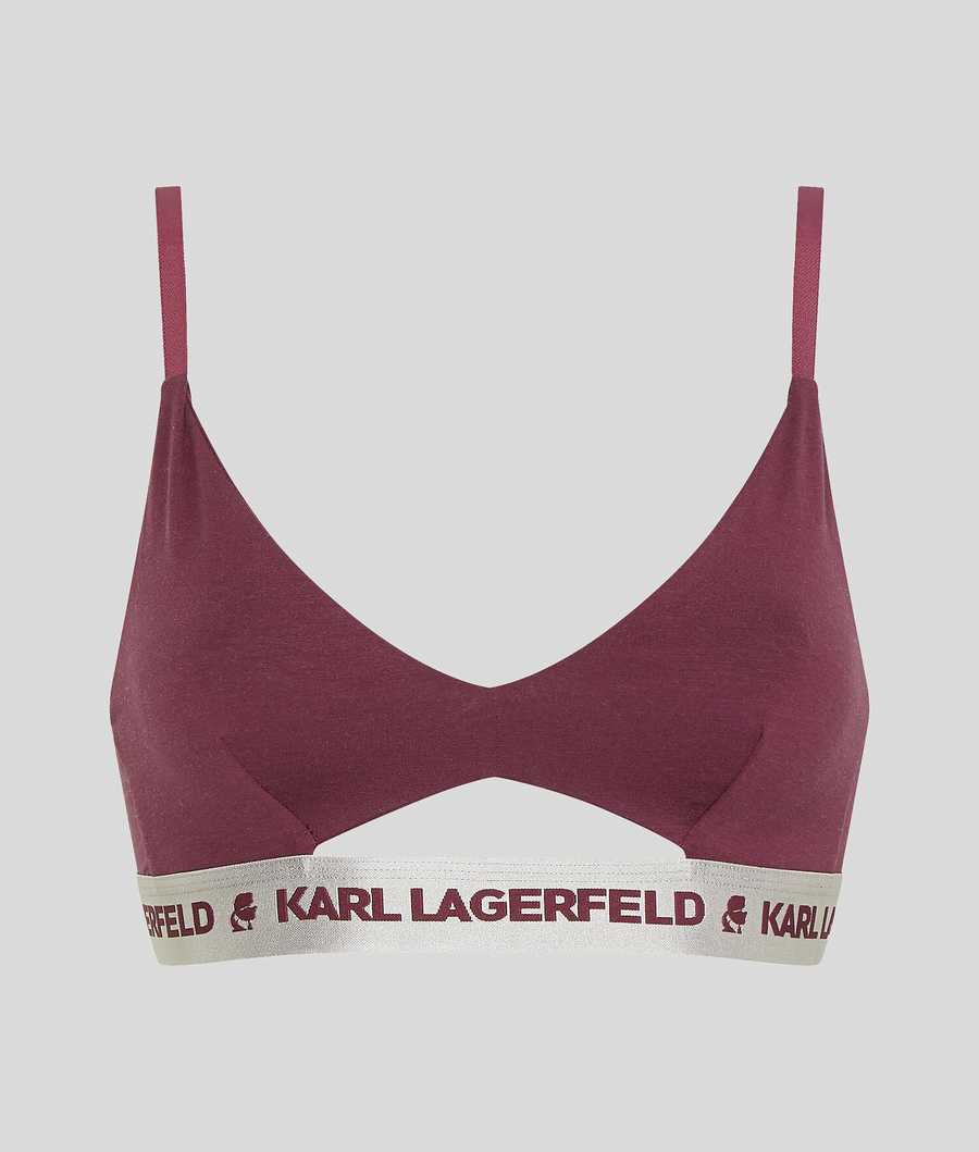 Fuchsia Karl Lagerfeld Metallic Peephole Logo Bra Women's Underwear | USA93OMGK