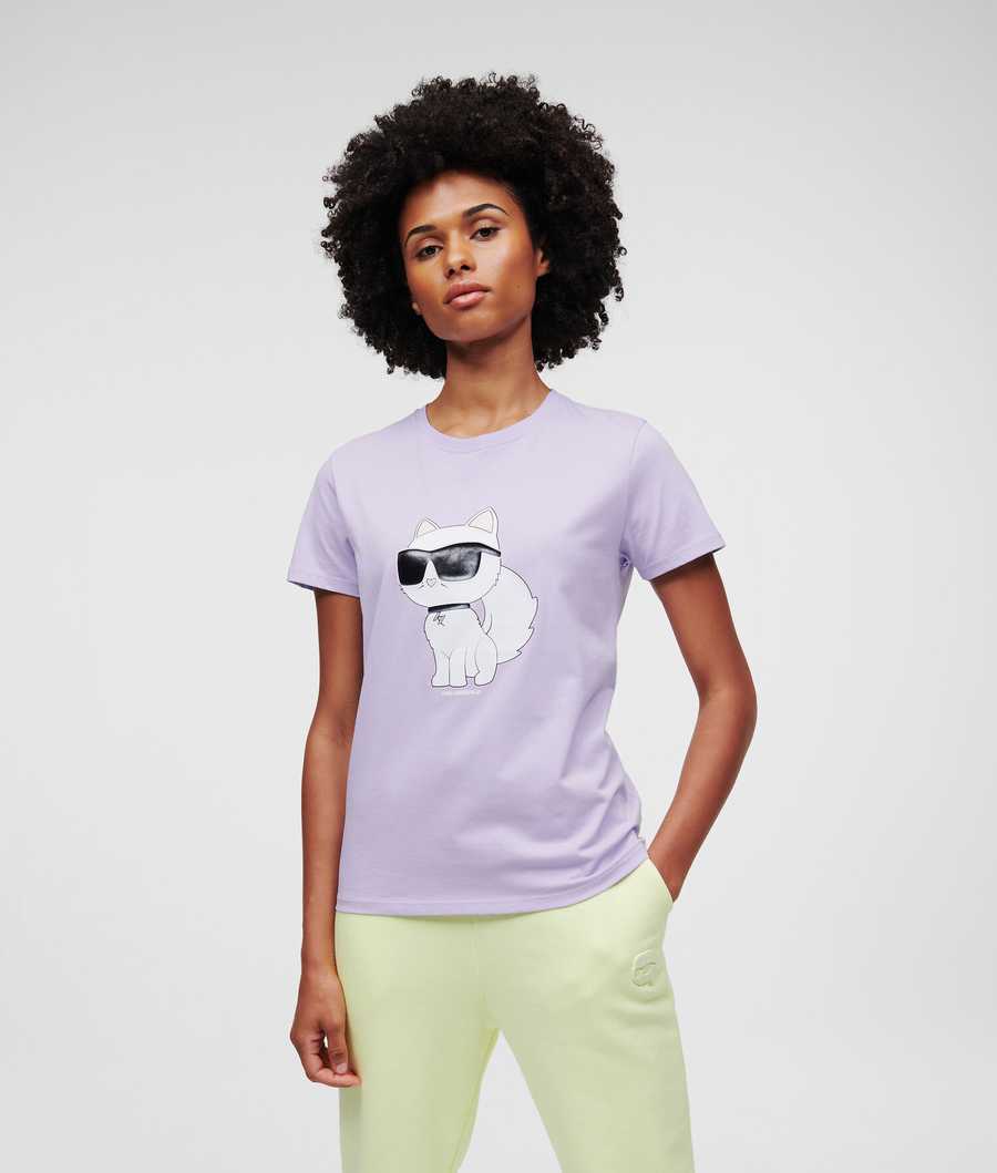 Lavender Karl Lagerfeld Ikonik 2.0 Choupette Women's T-Shirts | USA52SWMX