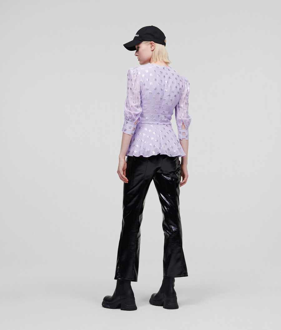 Lavender Karl Lagerfeld Metallic Kl Monogram Women's Blouses | USA37IQGF