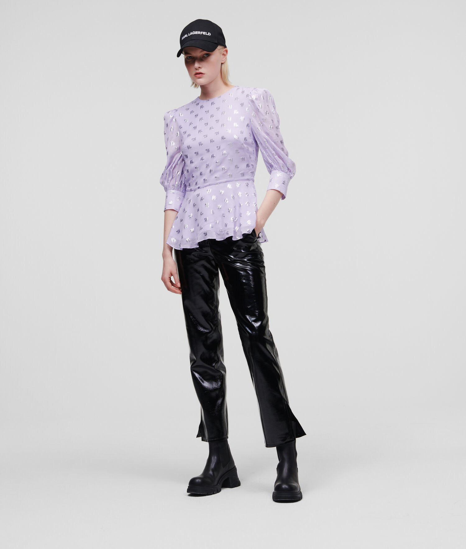 Lavender Karl Lagerfeld Metallic Kl Monogram Women's Blouses | USA37IQGF