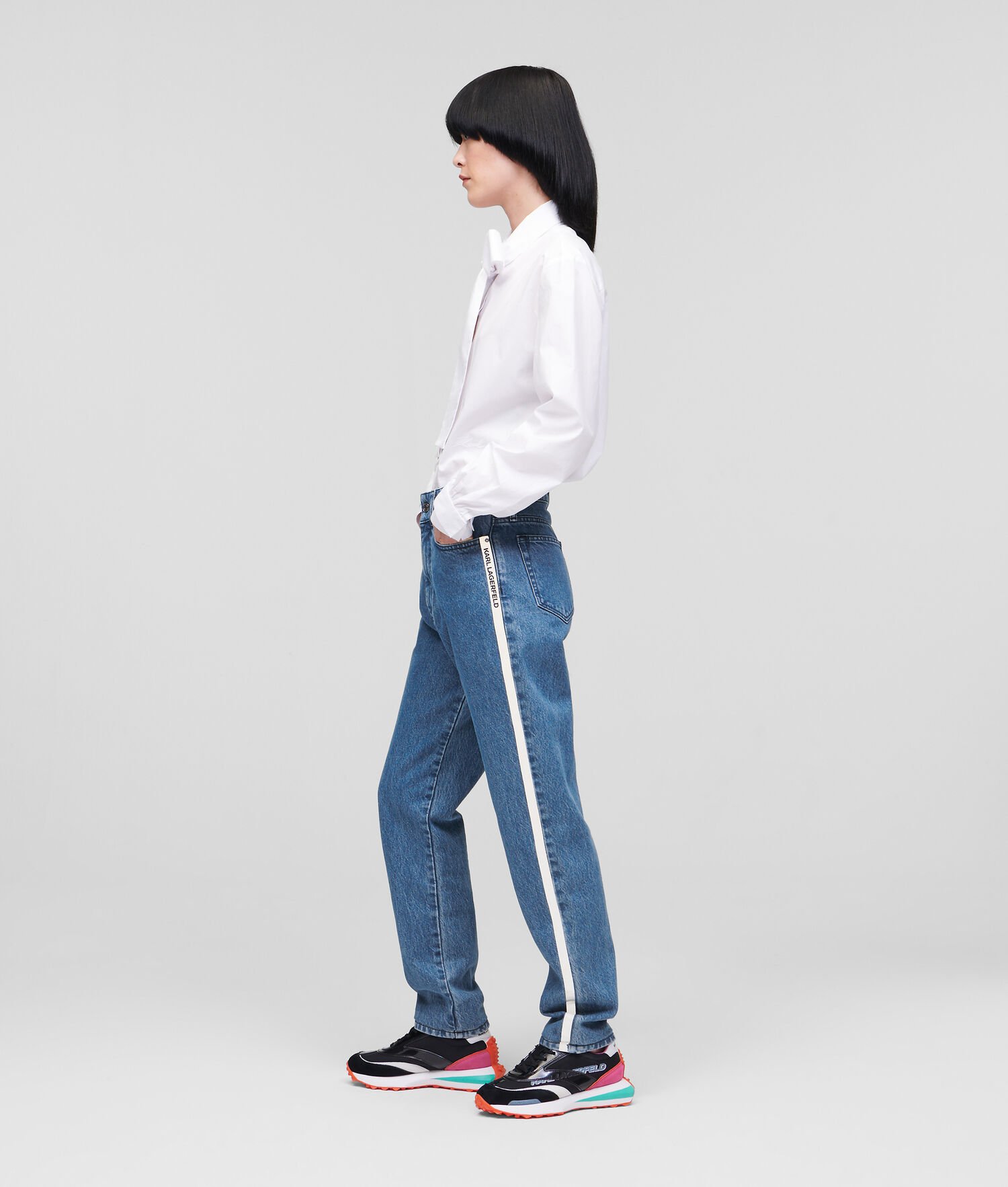 Light Blue Karl Lagerfeld Relaxed-fit With Reflective Logo Tape Women's Jeans | USA35JQPZ