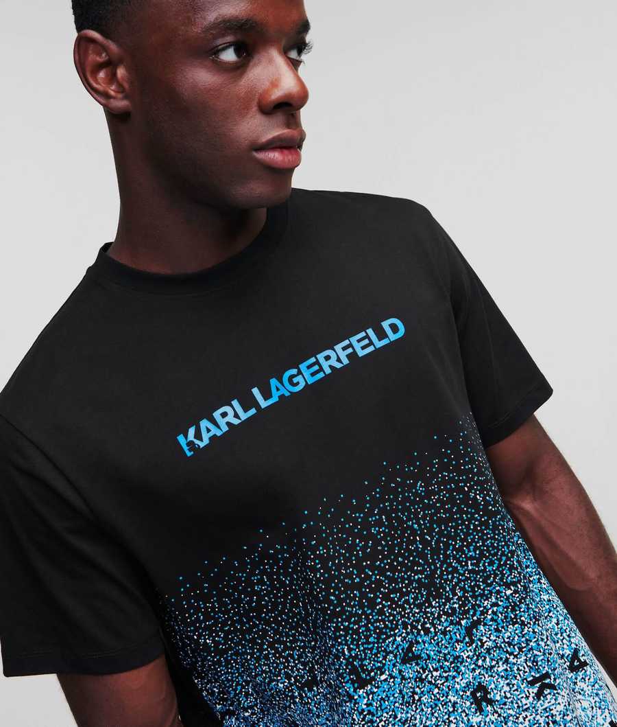 Navy Karl Lagerfeld Digital Dégradé Logo Men's T-Shirts | USA24QBNJ