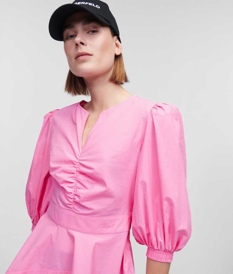 Pink Karl Lagerfeld Poplin With Peplum Hem Women's Blouses | USA06ZUCG