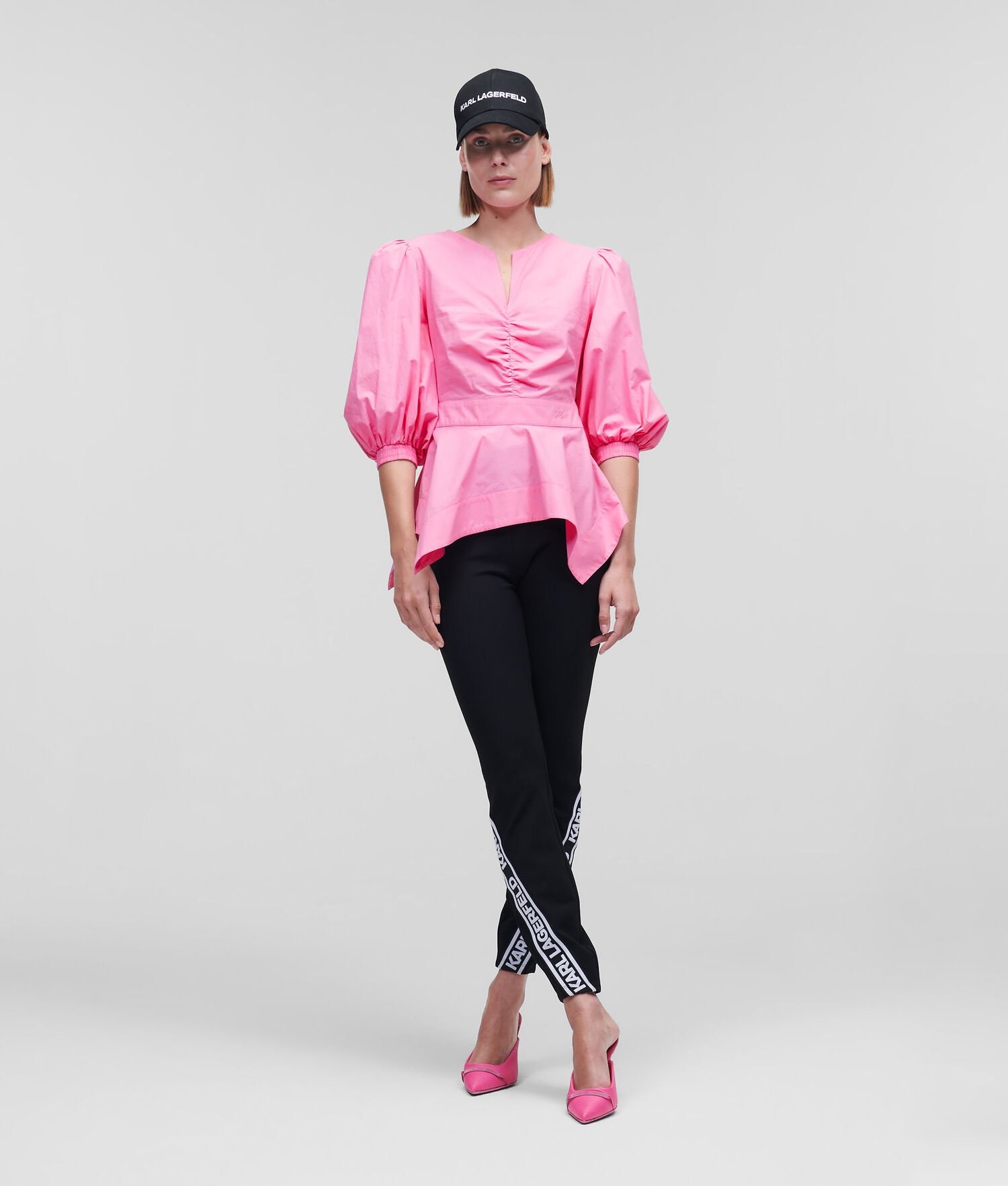 Pink Karl Lagerfeld Poplin With Peplum Hem Women\'s Blouses | USA06ZUCG