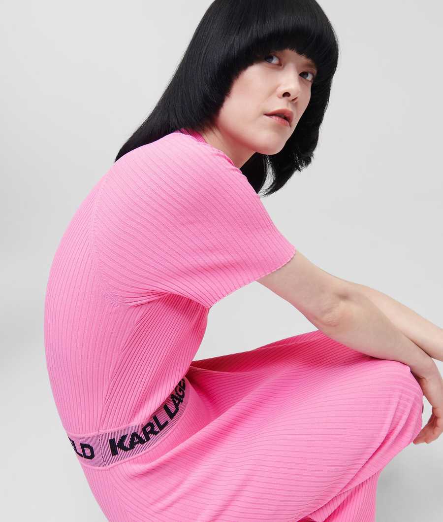 Pink Karl Lagerfeld Short-sleeved Karl Logo Knit Women's Dresses | USA98WUKB