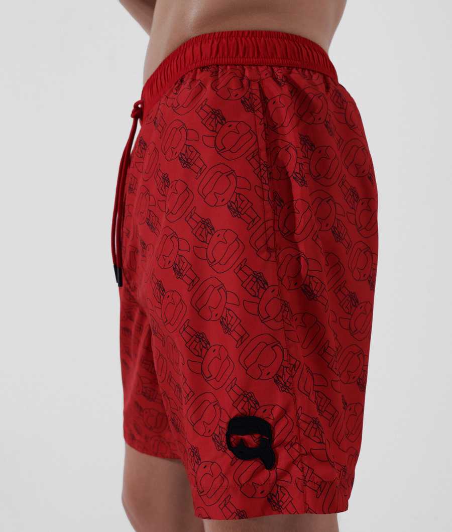 Red Karl Lagerfeld Ikonik 2.0 All-over Print Board Shorts Men's Beachwear | USA63NWPL