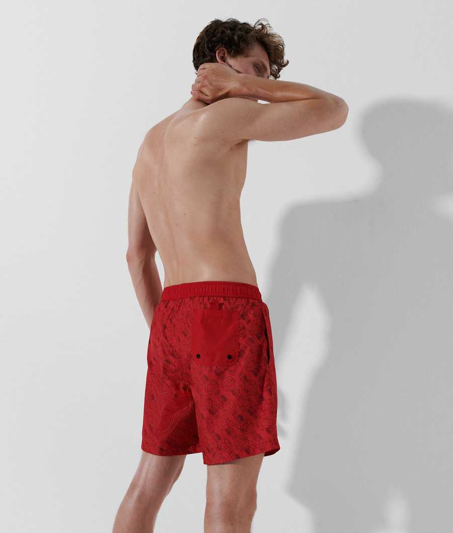 Red Karl Lagerfeld Ikonik 2.0 All-over Print Board Shorts Men's Beachwear | USA63NWPL