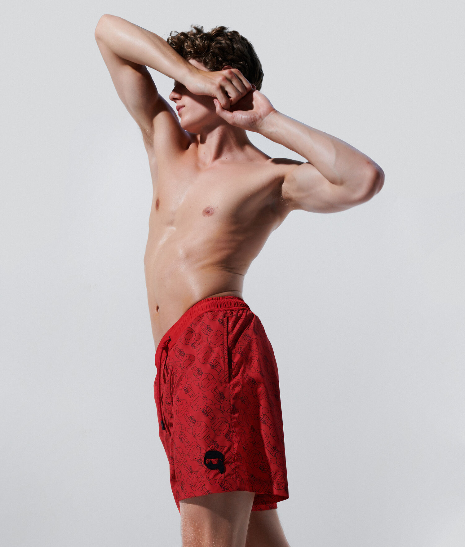 Red Karl Lagerfeld Ikonik 2.0 All-over Print Board Shorts Men's Beachwear | USA63NWPL