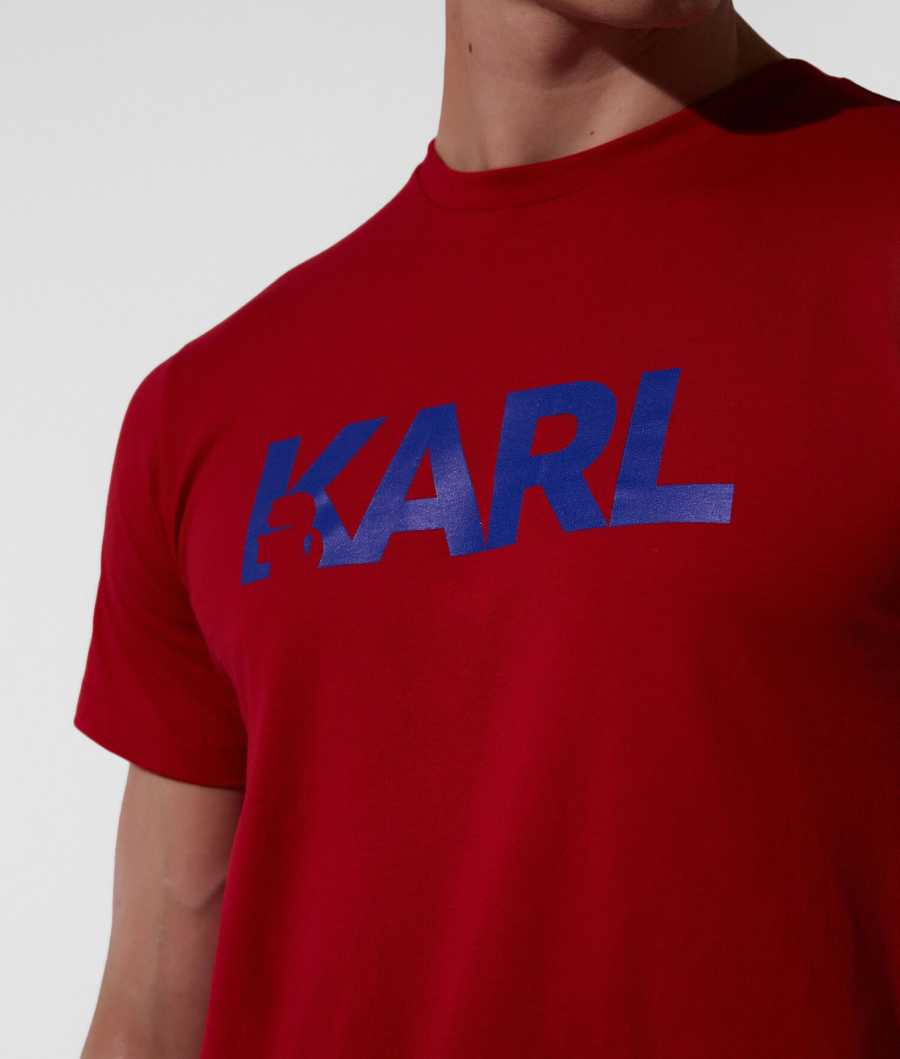 Red Karl Lagerfeld Karl Logo Beach T Shirts Men's Beachwear | USA37KLNU