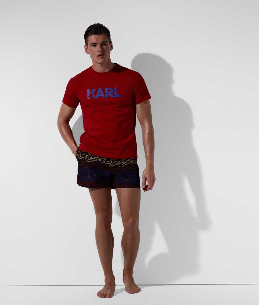 Red Karl Lagerfeld Karl Logo Beach T Shirts Men's Beachwear | USA37KLNU