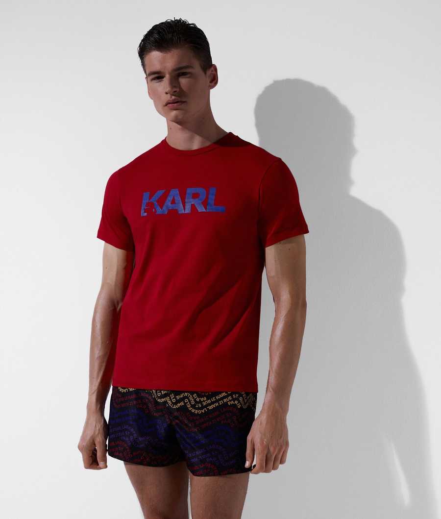 Red Karl Lagerfeld Karl Logo Beach T Shirts Men\'s Beachwear | USA37KLNU