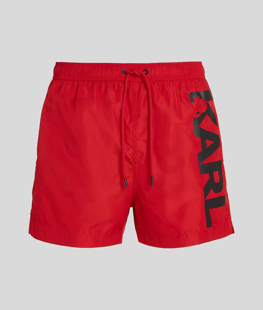 Red Karl Lagerfeld Karl Logo Board Shorts Men's Beachwear | USA07MREK