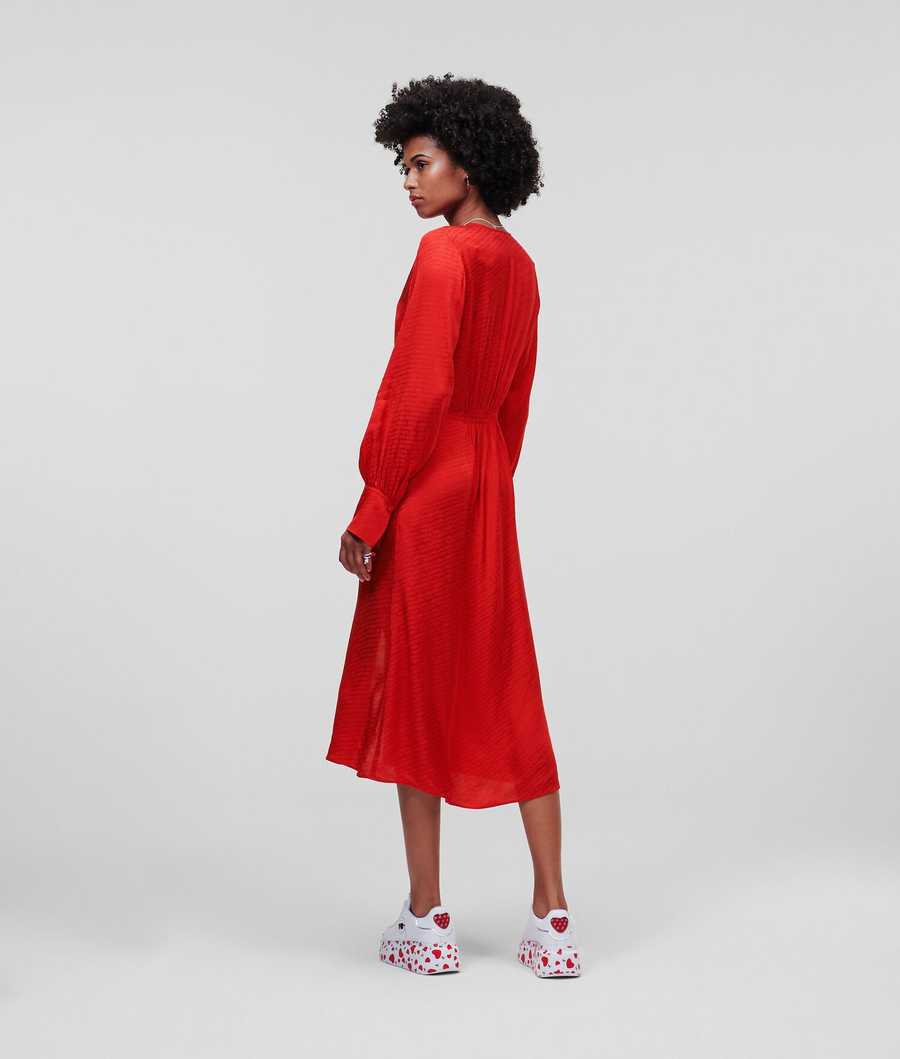 Red Karl Lagerfeld Karl Logo Jacquard Women's Dresses | USA62BHTM