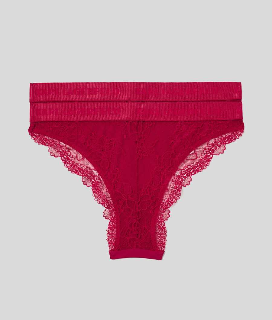 Red Karl Lagerfeld Lace Briefs - 2 Pack Women's Underwear | USA85ULFO