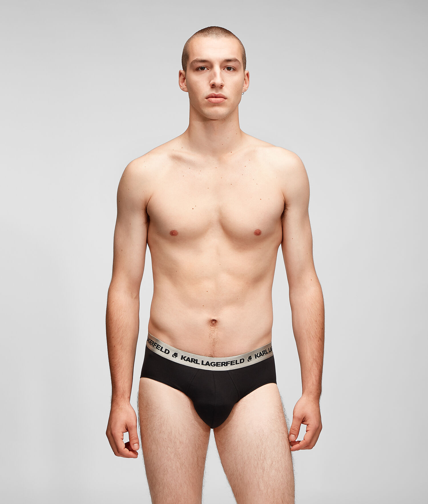 Silver / Black Karl Lagerfeld Metallic Logo Briefs – 3 Pack Men's Underwear | USA70ICLS