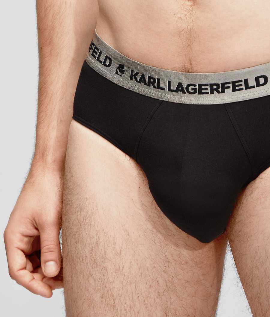 Silver / Black Karl Lagerfeld Metallic Logo Briefs – 3 Pack Men's Underwear | USA70ICLS