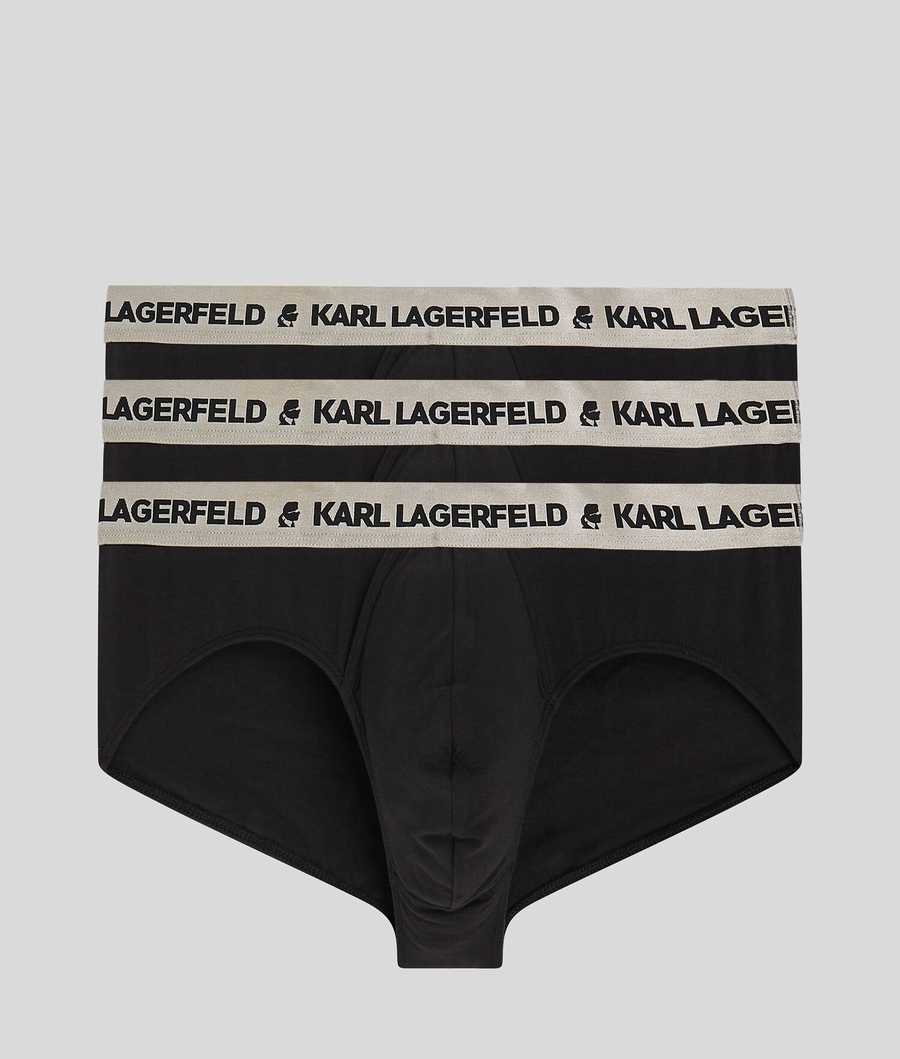 Silver / Black Karl Lagerfeld Metallic Logo Briefs – 3 Pack Men\'s Underwear | USA70ICLS