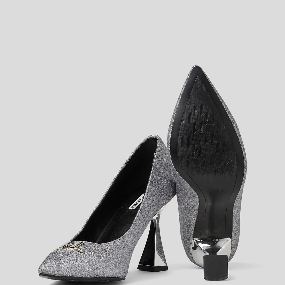 Silver Karl Lagerfeld Debut Brooch Court Shoes Women's High Heels | USA71TGVR