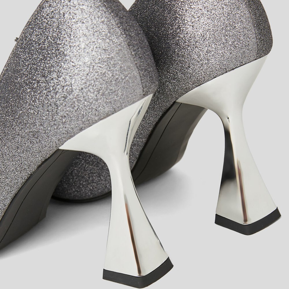 Silver Karl Lagerfeld Debut Brooch Court Shoes Women's High Heels | USA71TGVR