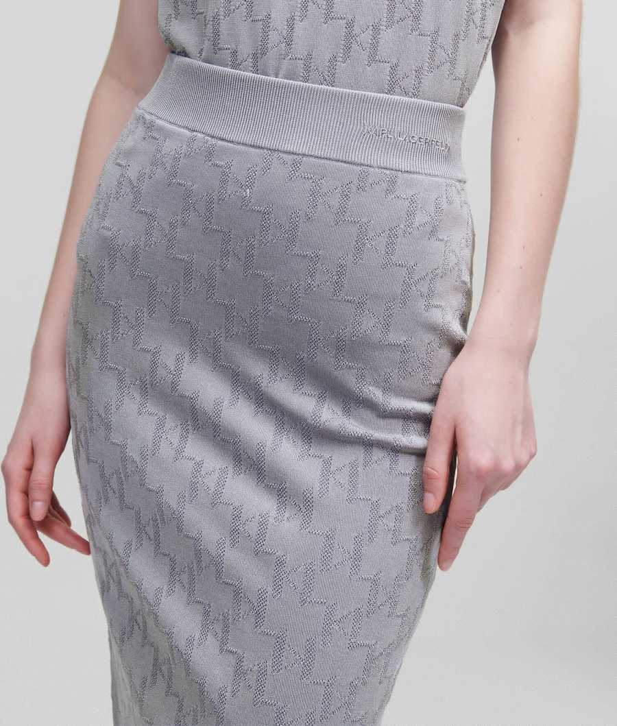 Silver Karl Lagerfeld Kl Monogram Knitted Women's Skirts | USA54NXWV