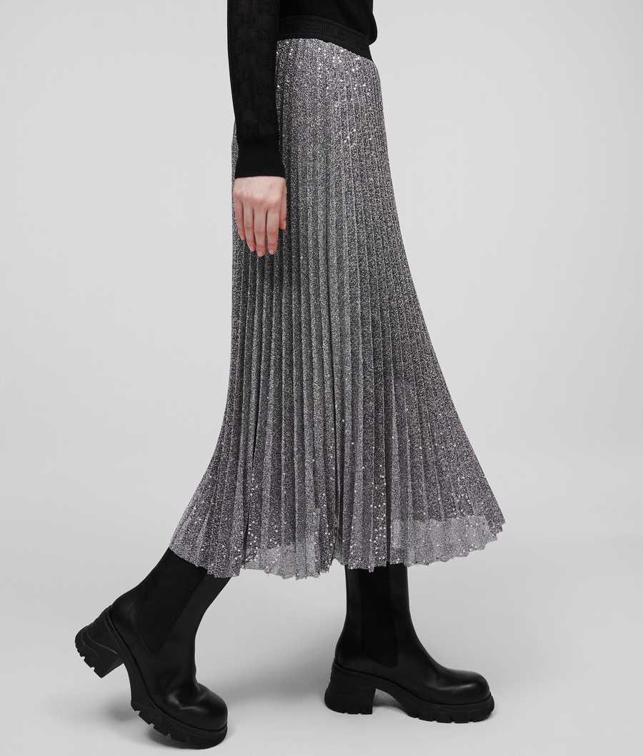 Silver Karl Lagerfeld Sequin Pleated Women's Skirts | USA81YRHV