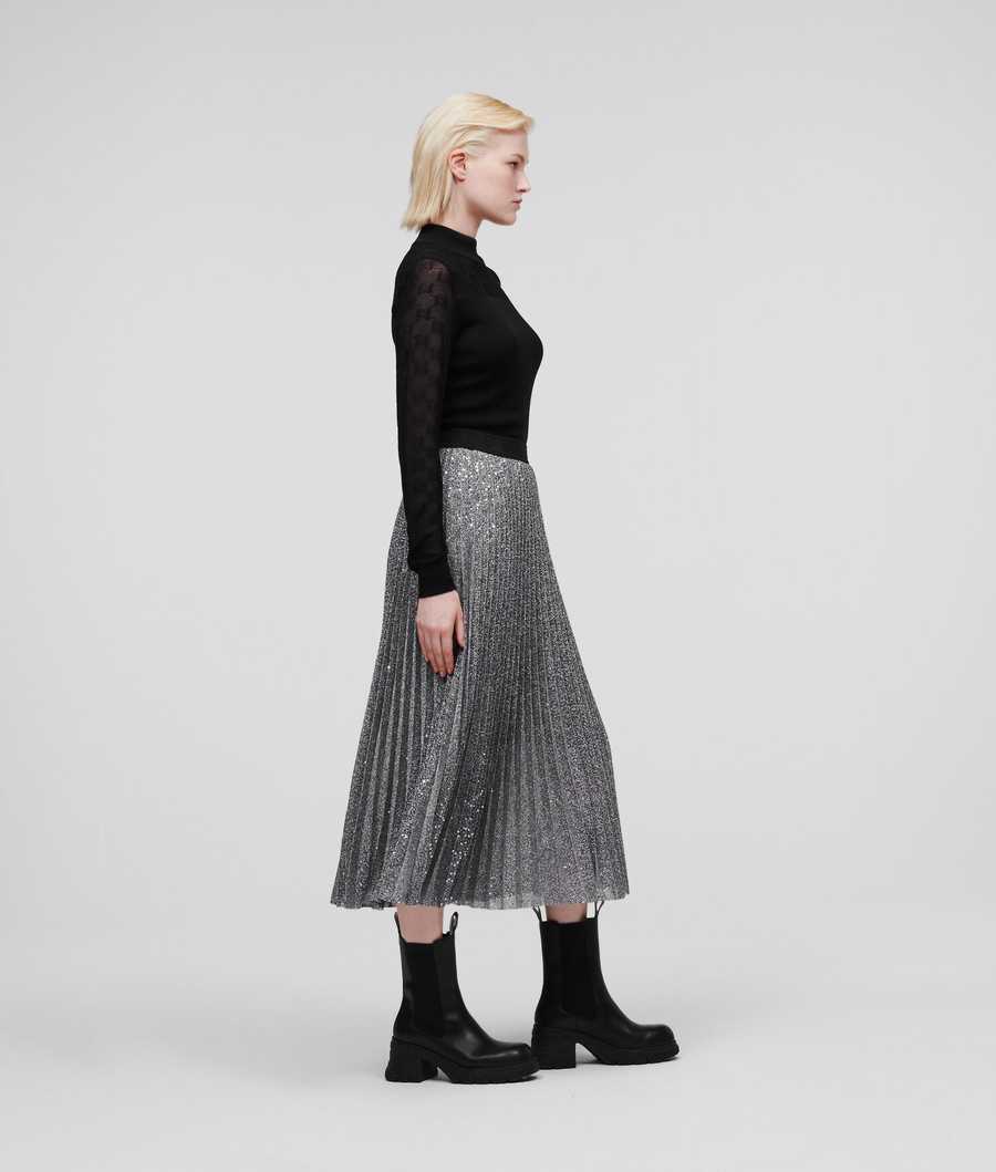 Silver Karl Lagerfeld Sequin Pleated Women's Skirts | USA81YRHV