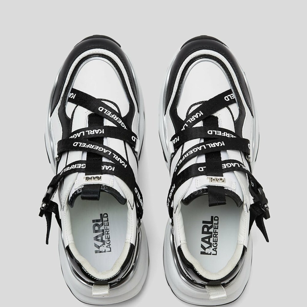 White / Black Karl Lagerfeld Gemini Karl Klip Krosstape Runners Women's Sneakers | USA62RXHQ