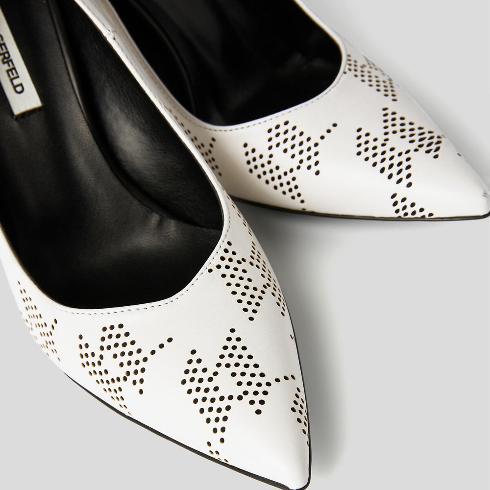 White / Black Karl Lagerfeld Panache Perforated Court Shoes Women's High Heels | USA62MBDG