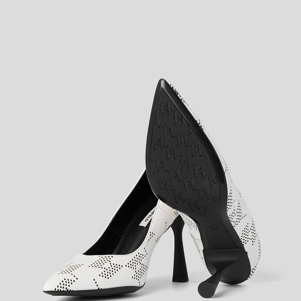 White / Black Karl Lagerfeld Panache Perforated Court Shoes Women's High Heels | USA62MBDG