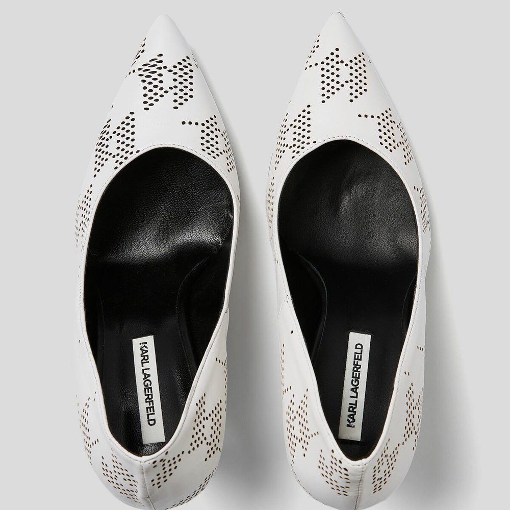 White / Black Karl Lagerfeld Panache Perforated Court Shoes Women's High Heels | USA62MBDG