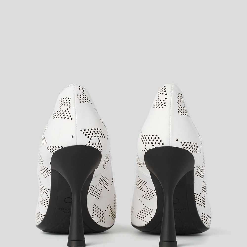 White / Black Karl Lagerfeld Panache Perforated Court Shoes Women's High Heels | USA62MBDG