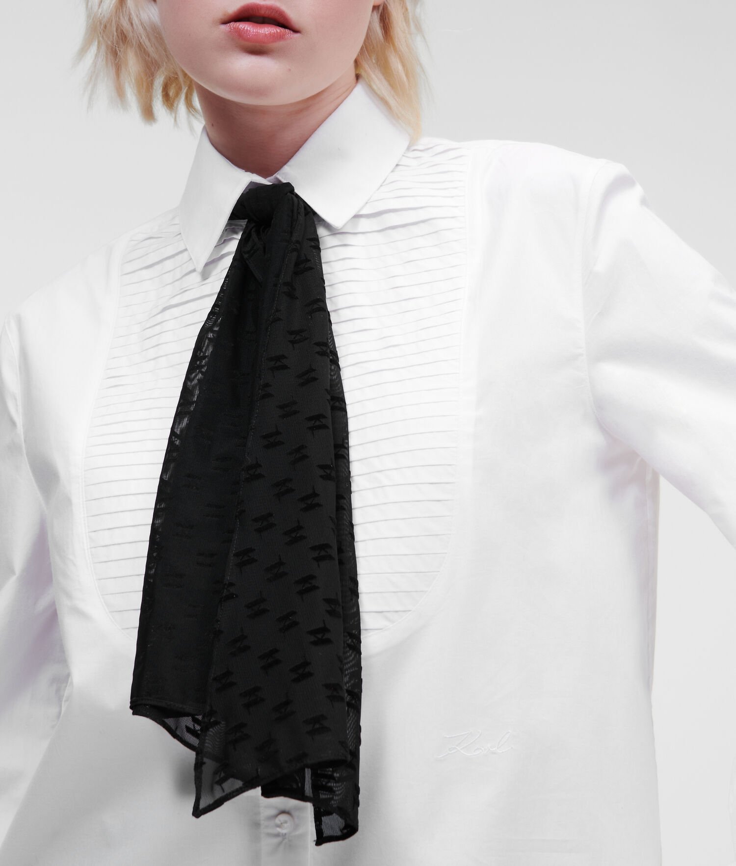 White Karl Lagerfeld Bib With Kl Monogram Necktie Women's Blouses | USA25UASH