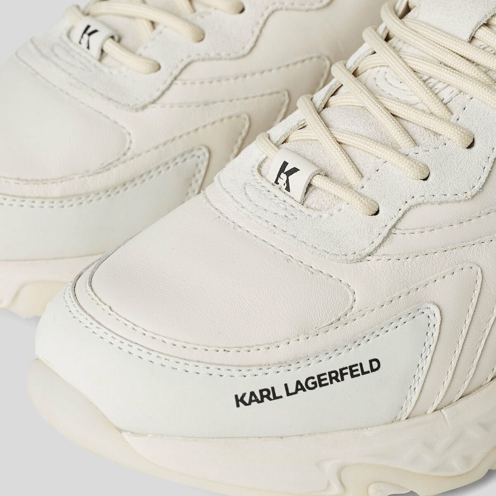 White Karl Lagerfeld Blaze Pyro Leather Runners Men's Sneakers | USA54SNID