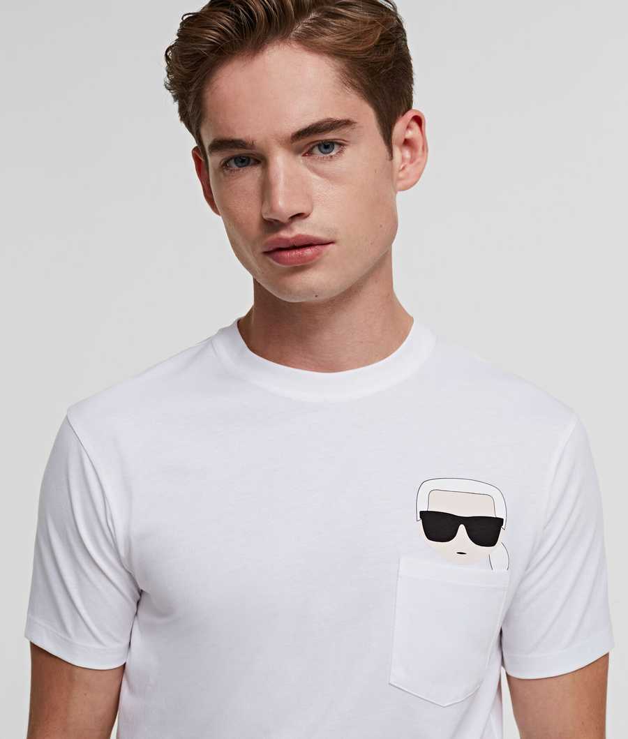 White Karl Lagerfeld Ikonik Karl Pocket Men's T-Shirts | USA82BWSX