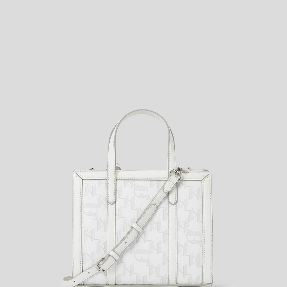 White Karl Lagerfeld K/Ikonik 2.0 Monogram Small Coated Canvas Women's Tote Bags | USA57CPKR