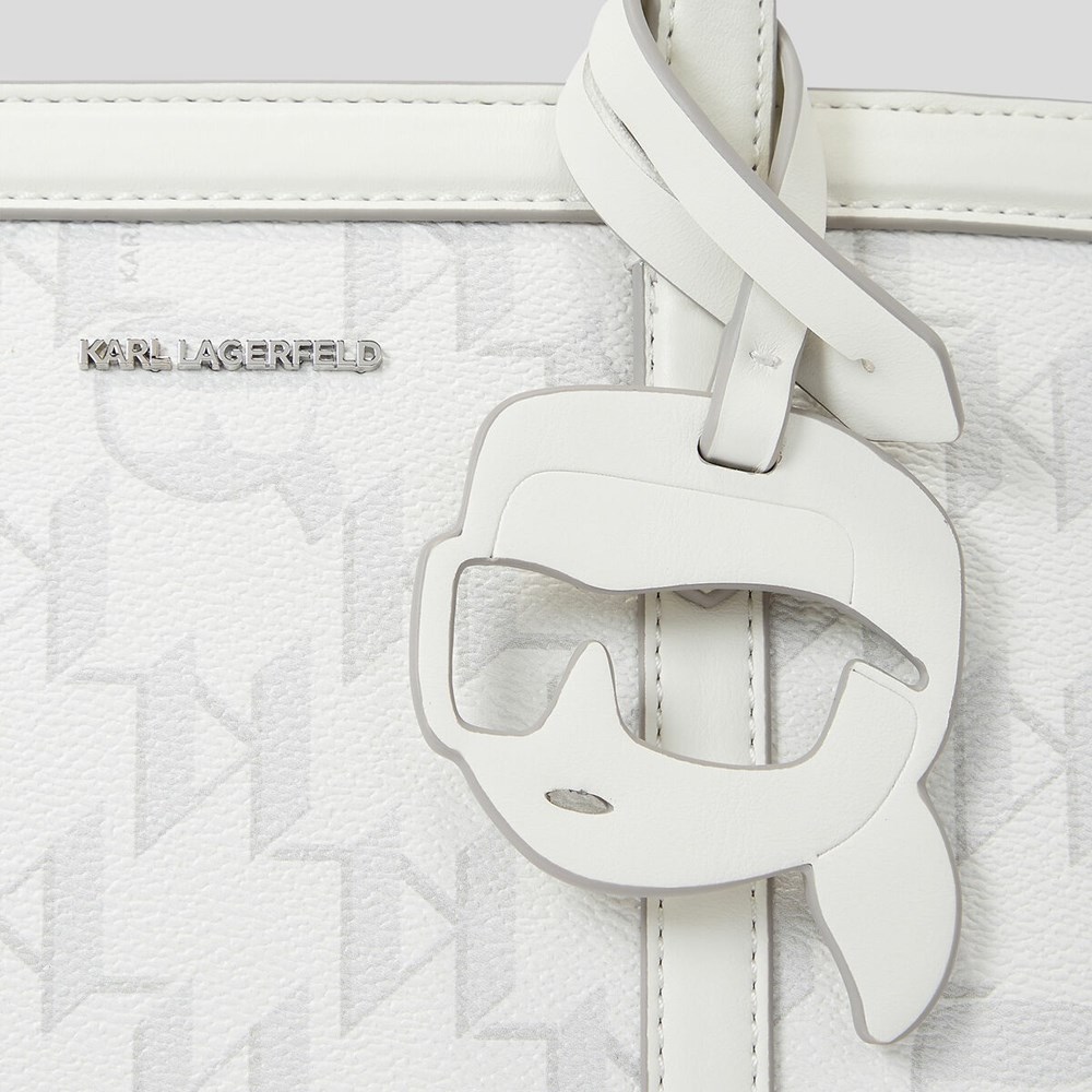 White Karl Lagerfeld K/Ikonik 2.0 Monogram Small Coated Canvas Women's Tote Bags | USA57CPKR