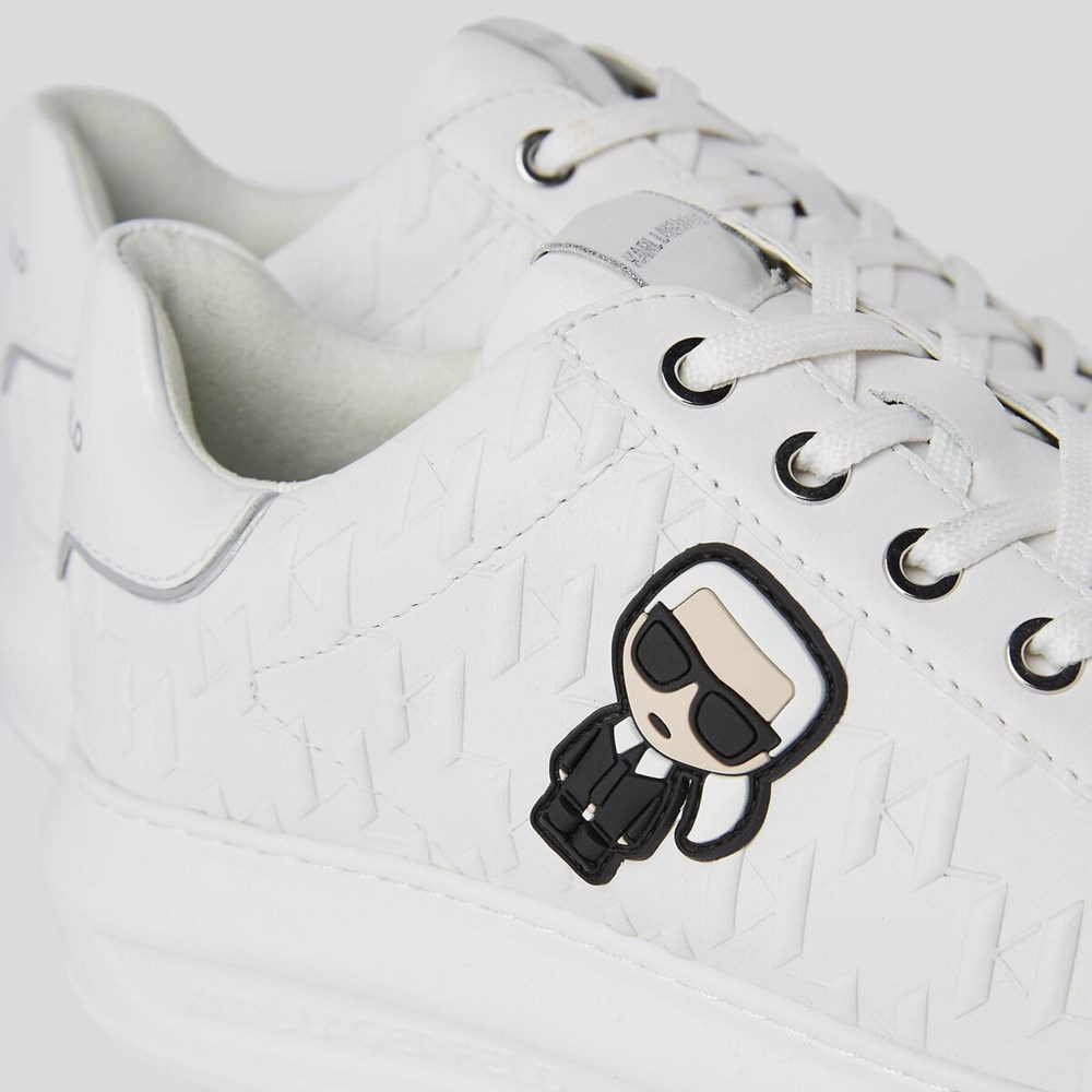 White Karl Lagerfeld K/Ikonik Kapri Kl Monogram Women's Sneakers | USA04ONMV