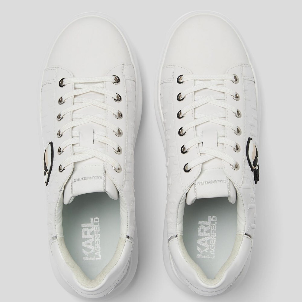 White Karl Lagerfeld K/Ikonik Kapri Kl Monogram Women's Sneakers | USA04ONMV