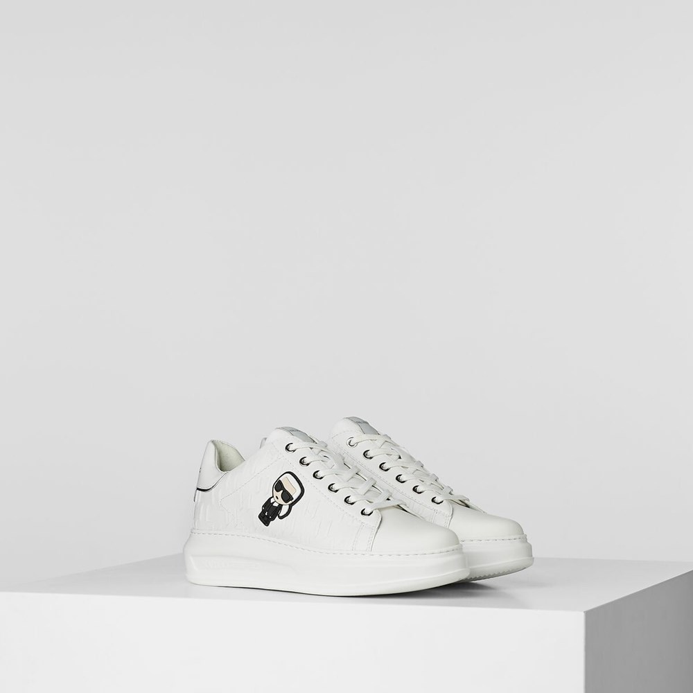 White Karl Lagerfeld K/Ikonik Kapri Kl Monogram Women\'s Sneakers | USA04ONMV