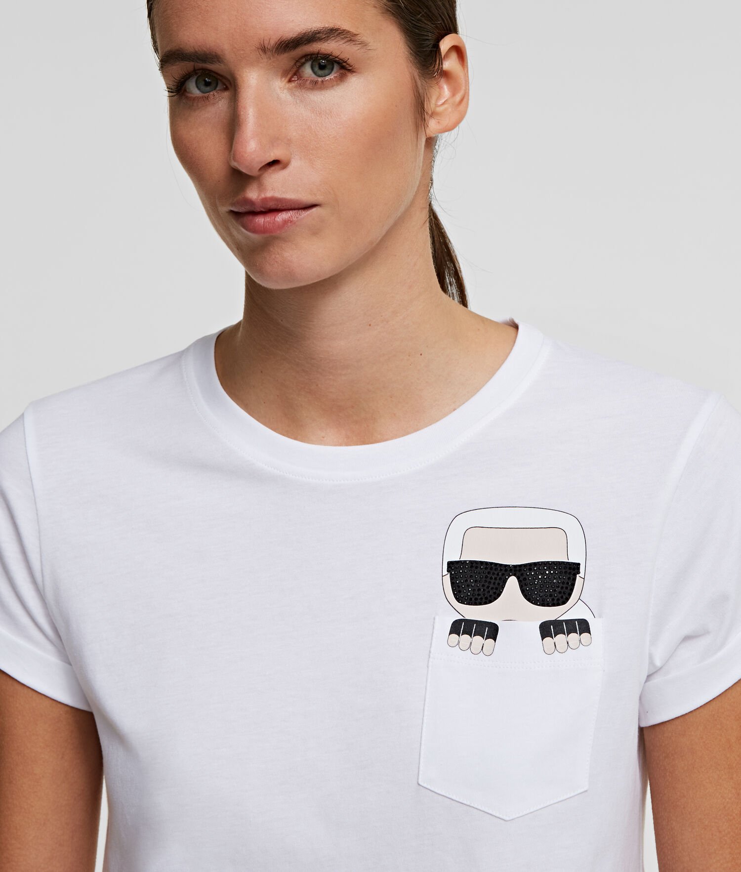 White Karl Lagerfeld K/Ikonik Pocket Women's T-Shirts | USA04LGHK