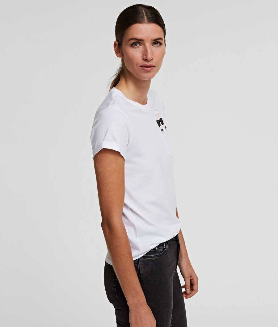 White Karl Lagerfeld K/Ikonik Pocket Women's T-Shirts | USA04LGHK