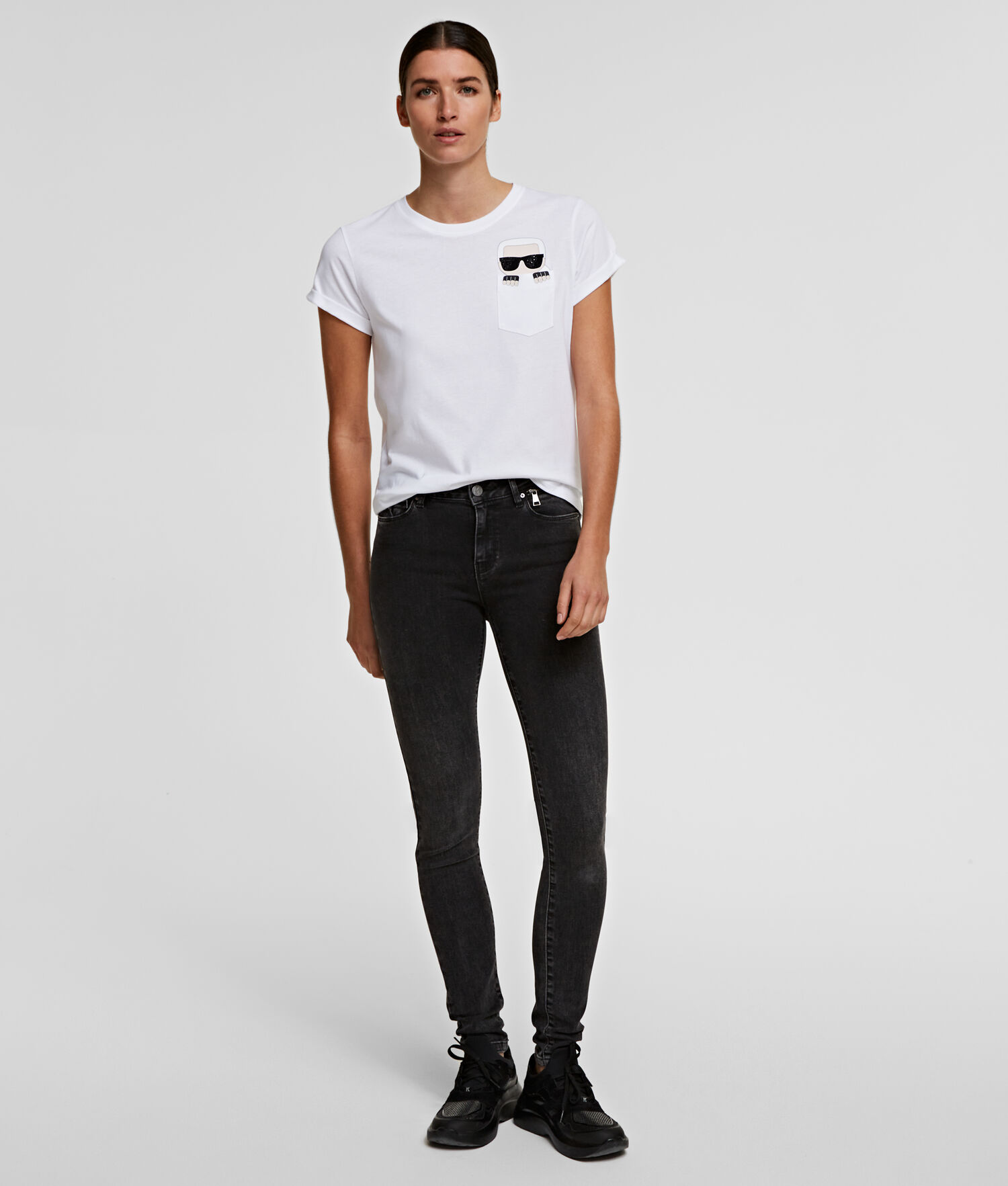 White Karl Lagerfeld K/Ikonik Pocket Women's T-Shirts | USA04LGHK