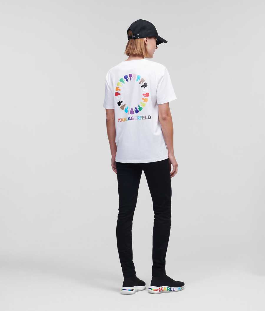 White Karl Lagerfeld K/Love Circle Artwork Women's T-Shirts | USA52XTVY