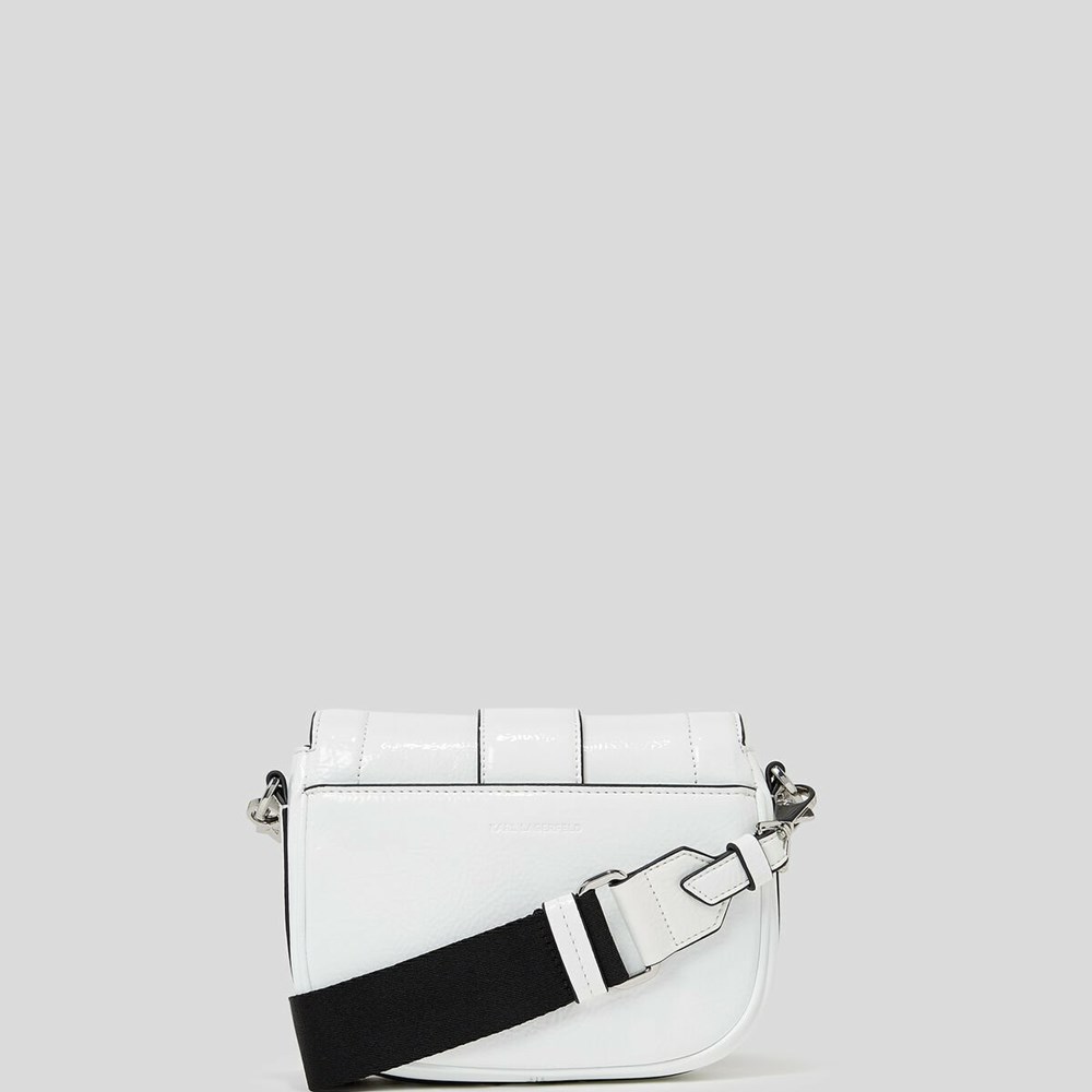 White Karl Lagerfeld K/Saddle Patent Small Women's Shoulder Bags | USA64EWNH