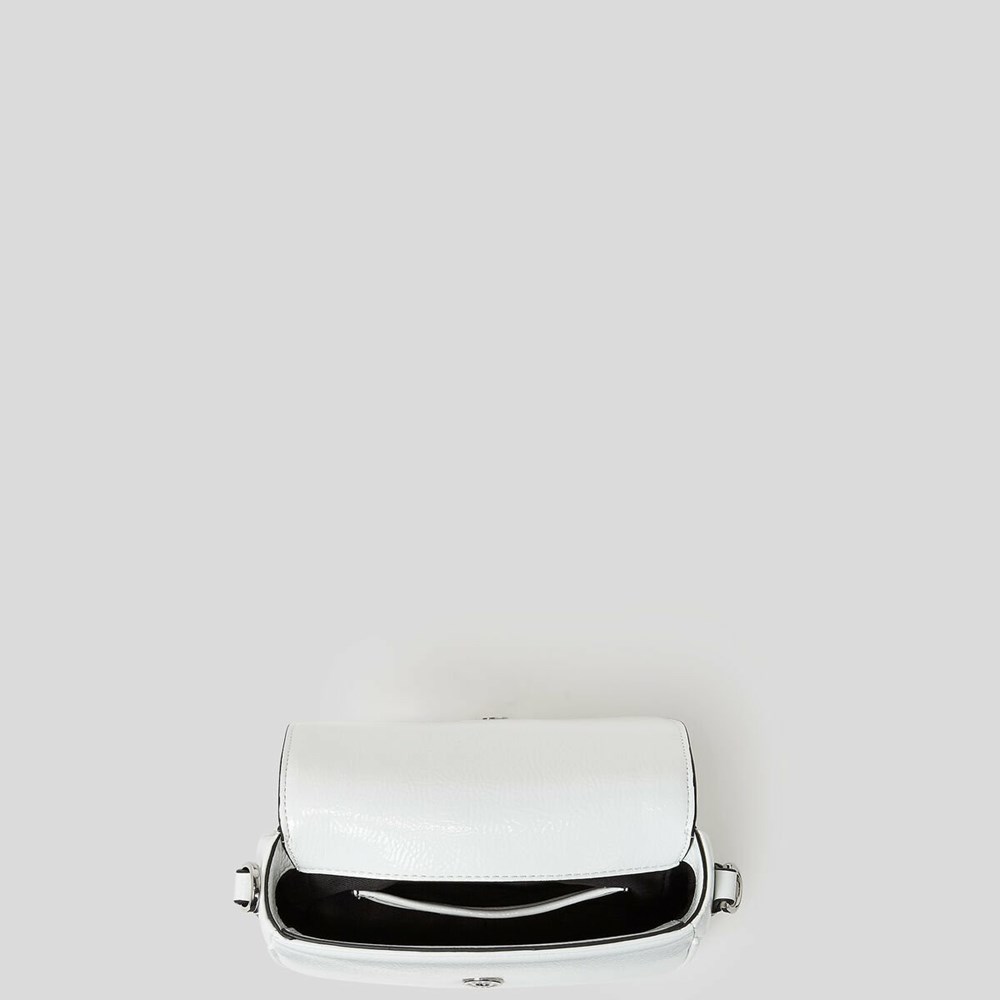 White Karl Lagerfeld K/Saddle Patent Small Women's Shoulder Bags | USA64EWNH