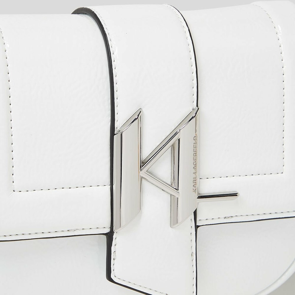 White Karl Lagerfeld K/Saddle Patent Small Women's Shoulder Bags | USA64EWNH